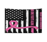 Bandiera per la sensibilizzazione sul cancro al seno, nessuno combatte da solo, 3x5 piedi, striscione da giardino con 4 fori, decorazione per interni ed esterni.