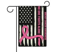 Bandiera per la sensibilizzazione sul cancro al seno "Nessuno combatte da solo", bandiere da giardino, bandiere bifacciali, bandiere per le feste, decorazioni per esterni, 12,6 x 18,5 pollici