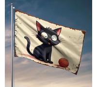 Bandiera per ragazzi con gatto nero sorpreso con un gomitolo di filo. Bandiera per camera dei ragazzi, decorazione per portico esterno (120 x 180 cm)