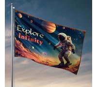 Bandiera per ragazzi Esplora l'infinito: astronauta skateboard nello spazio, bandiera da spiaggia, decorazioni per la casa, divertenti bandiere per dormitorio (30 x 45 cm)