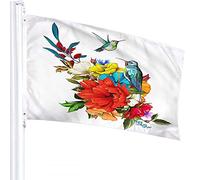 Bandiera per uccelli 3x5 FT Floreale Rose colorate Fiori di papavero Fiordalisi Foglie Colibrì Bandiere per esterni Grandi striscioni per cortile di benvenuto Giardino per la casa Decorazione per pr