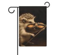 Bandiera per violino con musica con riccio animale, 30,5 x 45,7 cm, in poliestere, double face, bandiere da giardino, benvenuto, bandiere, decorazione per esterni, per cortile, portico, prato