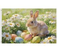 Bandiera Personalizzata Easter Bunny Rabbit And Easter Eggs On Green Grass