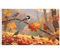 Bandiera Personalizzata Fall Cute Birds At Branch Maple Leaves Trees | Landscape Bandiera Personalizzato Home 3x5 FT stampata Bandiera Personalizzata 2 Occhielli in Metallo Flagge Street