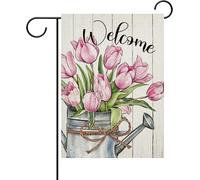 Bandiera Personalizzata Pink Tulips Watering Can Rustic Spring Farm Flower