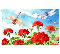 Bandiera Personalizzata Welcome Spring Summer Dragonflies Red Flowers