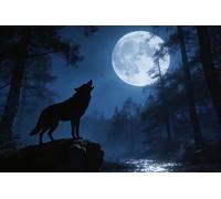 Bandiera Personalizzata Wolf Howling In Night Mountains Full Moon Wildlife