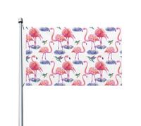 Bandiera Pink Flamingo And Birds Stagione Bandiera 2 Occhielli Metallici Tessuto Da Esterno Striscione All'Aperto, Per Feste Estive, Eventi, Giardino, 90x150cm