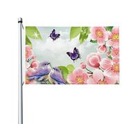 Bandiera Pink Flower Butterfly And Bird Bandiera Della Brezza Resistente Alle Intemperie Prova Di Sbiadimento Striscione All'Aperto, Per All'Aperto Al Coperto, Balcone, Eventi, 90x150cm