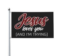 Bandiera Pirata 90X150cm, Jesus Loves You and I'm Trying Decorative Bandiere Doppia Cucitura Bandierine della Decorazione per Ristoranti All'aperto Conferenza