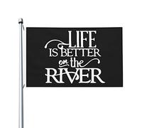 Bandiera Pirata 90X150cm, Life is Better On The River Doppia Cucitura Bandiere Durevole Bandierine della Decorazione per Conferenza Giardino Balcone