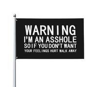 Bandiera Pirata 90X150cm, Warning I'm an Asshole So If You Don't Want Your Feelings Hurt Personalizzata Bandiere Resistente alle Intemperie Bandierine per Balcone Interno Celebrazione