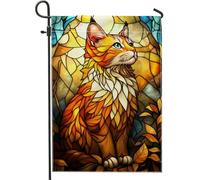 Bandiera Pirata Autumn Leaves Cat Feline Stained Glass Personalizzata Bandiere Poliestere Bandierine della Decorazione per Giardino Conferenza 30x45cm