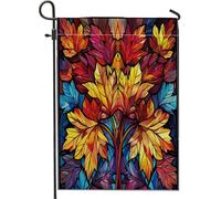 Bandiera Pirata Autumn Stained Glass Multicolor Leaves Fall Doppia Cucitura Bandiere da giardino Classica Bandierine per Interno Giardino 30x45cm