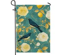 Bandiera Pirata Blue Birds Flower Teal Roses and Lemon Resistente alle Intemperie Bandiere Resistente allo Scolorimento Bandierine per All'aperto Esterno 30x45cm