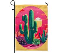 Bandiera Pirata Cactus Pla Scenic Landscape Sunset Western Green Pink Colori Vivaci Bandiere da Balcone Stampa Bandierine della Decorazione per Parata All'aperto 30x45cm