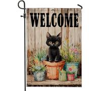Bandiera Pirata Cat Black Kitty Potted Flowers Welcome 30X45Cm Bandiera Vacanza Resistenti Stagionale Banner Per Casa Prato Il Portico