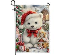 Bandiera Pirata Christmas Cute Bear Red Hat Winter Doppia Cucitura Bandiere da giardino Classica Bandierine per All'aperto Ristoranti 30x45cm