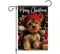 Bandiera Pirata Christmas Yorkie Puppy With Red Hat Bandiere Durevole Con Occhielli Bandierine Per Ristoranti Celebrazione All'Aperto 70X102Cm