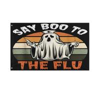 Bandiera Pirata Colori Vivaci Bandiere Da Balcone Funny Doctor Ghost Say Boo To The Flu Halloween Durevole Bandierine Per Interno Celebrazione Decorazione 90X150Cm