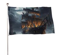 Bandiera pirata con barca a vela con luna piena, 89 x 150 cm, stampa su entrambi i lati, bandiera decorativa da giardino, non sbiadisce, con occhielli in ottone, sfondo fotografico da appendere, per
