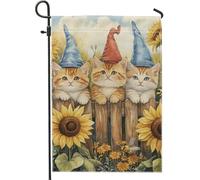 Bandiera Pirata Cute Kittens in Gnome Hats Colorful Kitty Doppia Cucitura Bandiere da giardino Decorative Flag per Balcone Decorazione 30x45cm