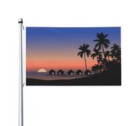 Bandiera Pirata Decorative, Tropical Beach Scenery At Sunset Doppia Cucitura Bandiere Per All'Aperto Balcone Bandierine Della Decorazione 90X150Cm