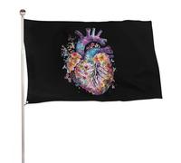 Bandiera Pirata Doppia Cucitura Bandiere Da Balcone Anatomical Heart And Flowers Con Occhielli Flag Per Esterno Giardino Bar 90X150Cm