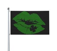 Bandiera Pirata Doppia Cucitura Bandiere Da Giardino Irish St Patrick'S Day Green Lip Four Leaves Con Occhielli Flag Per Giardino Ristoranti Balcone 90X150Cm