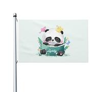 Bandiera Pirata Doppia Cucitura, Watercolor Cute Little Panda And Butterfly Poliestere Bandiere Da Balcone Per Giardino Esterno Bandierine Della Decorazione 90X150Cm