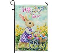 Bandiera Pirata Easter Bunny Colorful Polka Dot Bunny Cart Resistente alle Intemperie Bandiere Decorative Bandierine della Decorazione per Esterno Interno 30x45cm