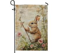 Bandiera Pirata Easter Cute Brown Rabbit with Egg Flower con Occhielli Bandiere da giardino Colori Vivaci Striscioni di Bunting per Ristoranti Parata 30x45cm