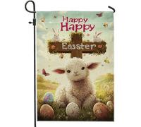 Bandiera Pirata Easter Spring Happy Cute Lamb with Colorful Eggs and Butterflies Durevole Bandiere Classica Bandierine per Balcone Bar 30x45cm