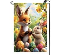 Bandiera Pirata Easterd Flower Butterfly Eggs Fox Bunny Easter Bandiere Colori Vivaci Resistente Alle Intemperie Bandierine Per Esterno Balcone Celebrazione 70X102Cm