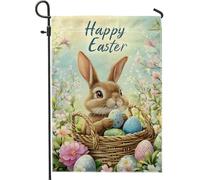 Bandiera Pirata Happy Easter Cute Bunny Basket Decorative Bandiere da giardino Poliestere Flag per Interno Celebrazione 30x45cm