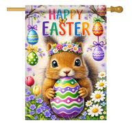 Bandiera Pirata Happy Easter Cute Squirrel Holding Colorful Egg Flower Bandiere Resistente Durevole Bandierine Per Giardino Ristoranti Esterno 70X102Cm