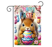 Bandiera Pirata Happy Easter Squirrel Easter Colorful Egg Bunny Flower Bandiere Resistente Colori Vivaci Striscioni Di Bunting Per Esterno Celebrazione Conferenza 70X102Cm
