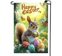 Bandiera Pirata Happy Easterd Squirrel Eggs Flower Easter Bandiere Da Giardino Doppia Cucitura Colori Vivaci Flag Per Parata Esterno Giardino 70X102Cm