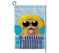 Bandiera Pirata Happy Puppy Resting in The Beach with Tropical Cocktail Rinforzo Bandiere Stampa Bandierine della Decorazione per Interno Esterno 30x45cm