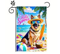 Bandiera Pirata Hello Summer Beach Shepherd German Dog Tropical Beach 30X45Cm Bandiera Da Esterno Moda Decorative Striscione Per Camera Da Letto Il Portico Casa