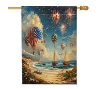 Bandiera Pirata Independence Day Beach Patriotic Hot Balloons Fireworks Sailboats Coastal Scene 30X45Cm Bandiera All'Aperto Divertenti Personalizzata Banner Per Camera Da Letto