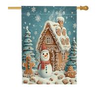 Bandiera Pirata Merry Christmas Bread Man Whimsical Xmas Landscape Bandiere Da Giardino Con Occhielli Personalizzata Striscioni Di Bunting Per Conferenza Ristoranti Balcone 70X102Cm