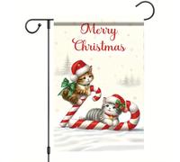 Bandiera Pirata Merry Christmas Cat Cute Kitten Candy Cane Bandiere Da Balcone Rinforzo Resistente Alle Intemperie Bandierine Della Decorazione Per Interno Ristoranti Esterno 70X102Cm