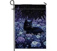 Bandiera Pirata Midnight Blue Cat Flower Resistente alle Intemperie Bandiere da giardino Poliestere Bandierine della Decorazione per Balcone Interno 30x45cm