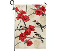 Bandiera Pirata Red Blooming Flowers and Birds Stampa Bandiere da Balcone Resistente alle Intemperie Bandierine della Decorazione per Conferenza Celebrazione 30x45cm