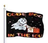 Bandiera Pirata Resistente Bandiere Da Balcone Halloween Icu Nurse Ghost The Boo Crew Costume Classroom Durevole Bandierine Della Decorazione Per All'Aperto Balcone Parata 90X150Cm