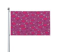 Bandiera Pirata Rinforzo Bandiere Da Balcone Pink Hearts With Wing Love'S Day Doppia Cucitura Striscioni Di Bunting Per Celebrazione Bar Interno 90X150Cm