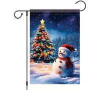 Bandiera Pirata Snowman With Red Scarf And Santa Hat Christmas Tree Snow Bandiere Da Giardino Rinforzo Con Occhielli Striscioni Di Bunting Per Parata Giardino Esterno 70X102Cm
