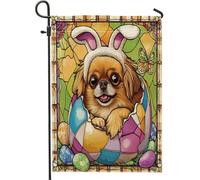 Bandiera Pirata Spring Easter Pekingese Dog Stained Glass Eggs Bandiere Da Balcone Con Occhielli Durevole Flag Per Balcone Ristoranti Bar 70X102Cm