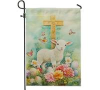 Bandiera Pirata Spring Easter White Lamb Cross Flowers Stampa Bandiere da Balcone Colori Vivaci Bandierine per Conferenza Giardino 30x45cm